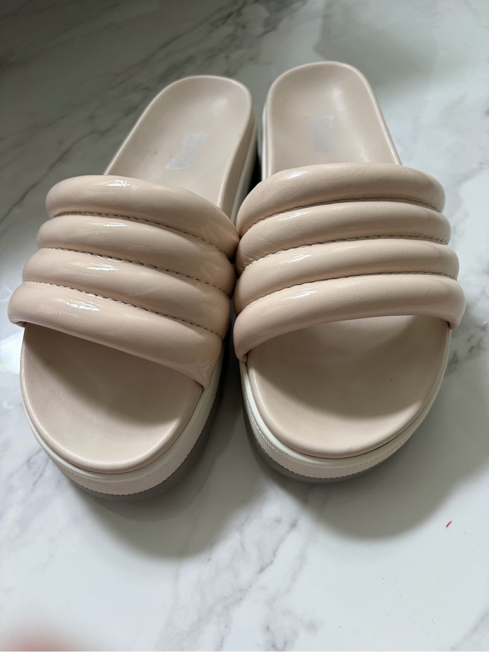 Cougar Prato-Pl Quilted Patent Platform Slide Sandals. View 2